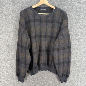 Brandini Sweater Pullover Women L Large Gray Plaid Knit Wool Long Sleeve Casual